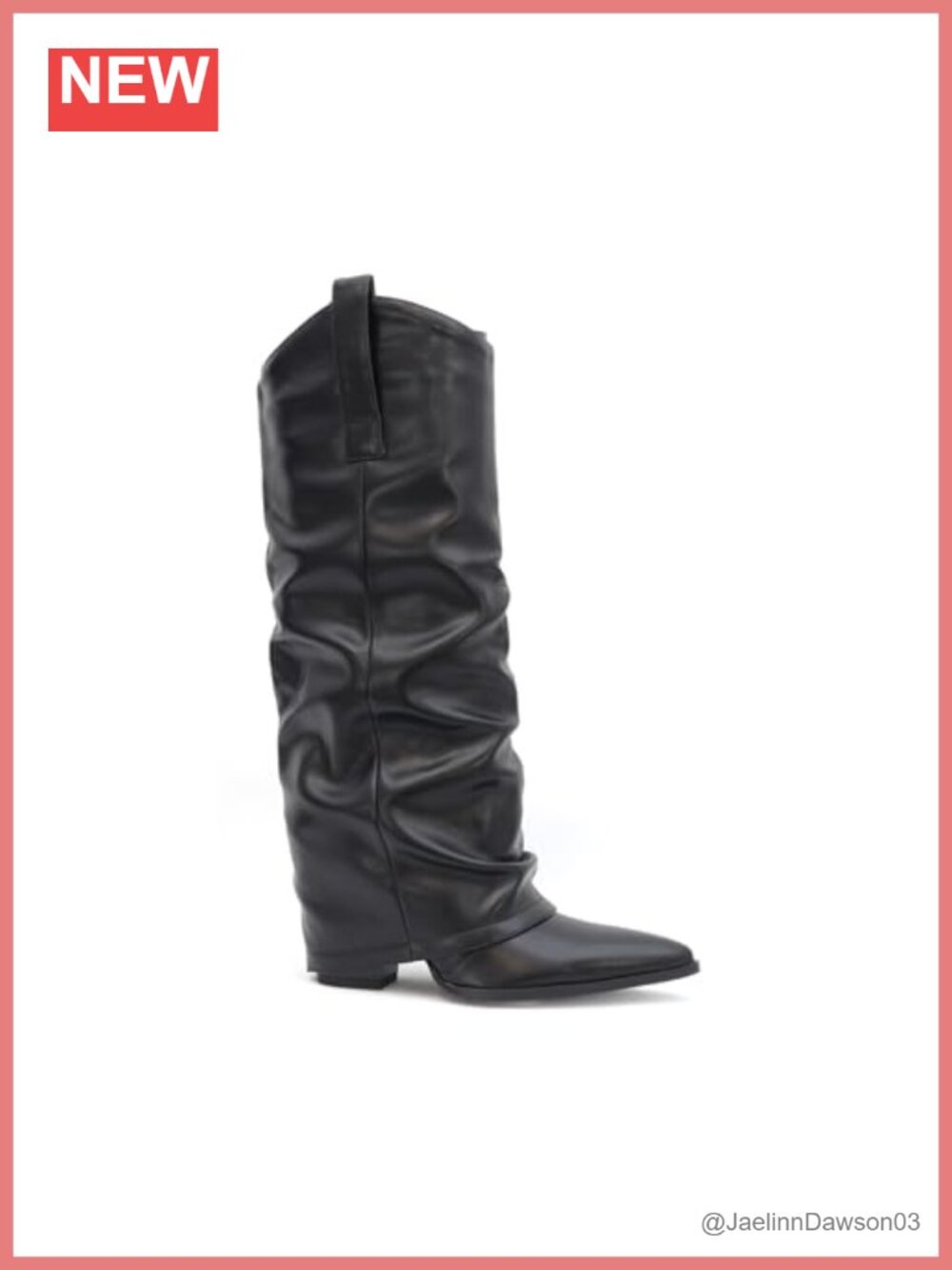 Women Mid-Calf Faux Leather Western Boots Pull-On Chunky Heel Pointed Toe